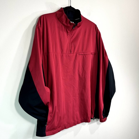 PGA Authentic Golf Red + Black Quarter Zip‎ Windbreaker Large - Picture 1 of 7
